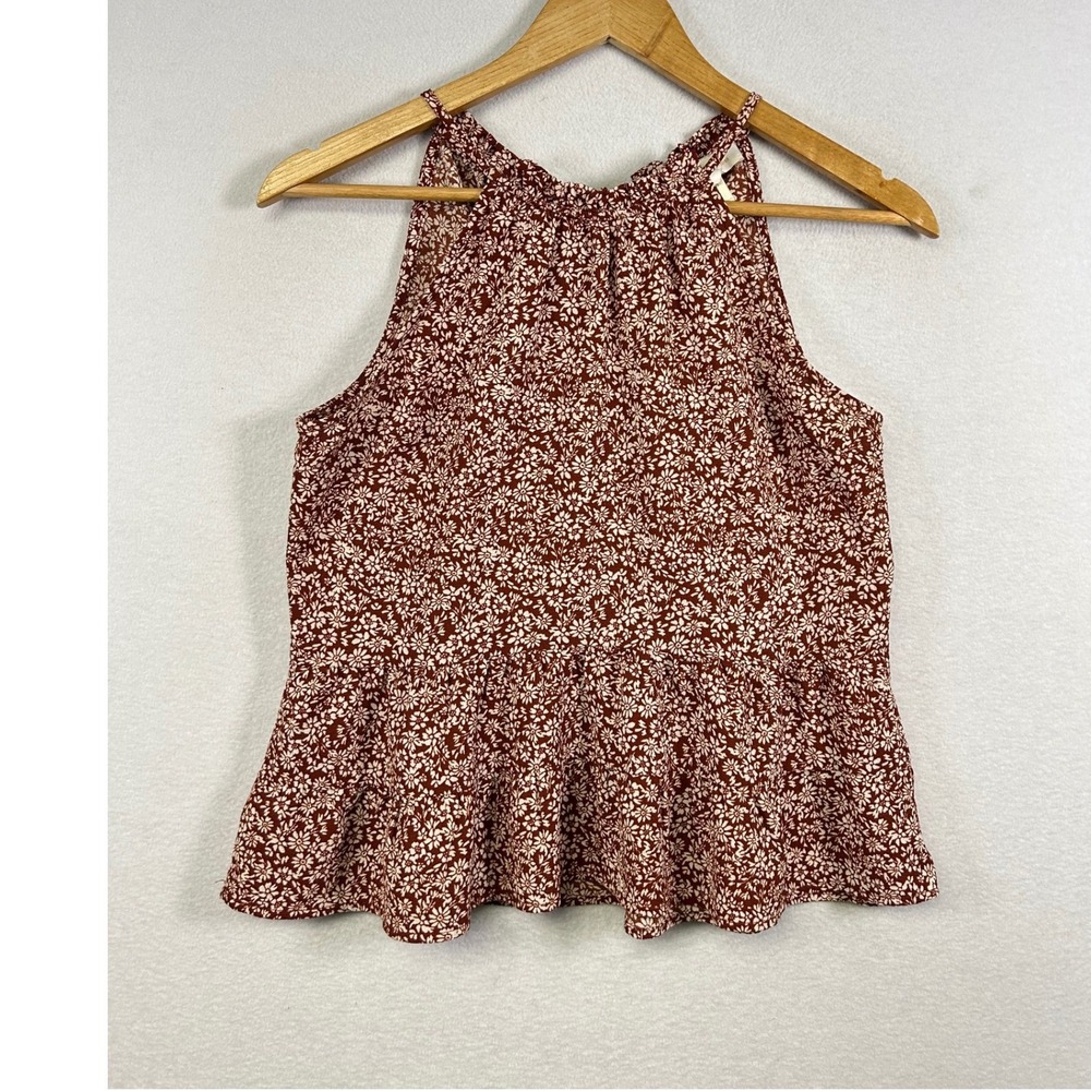 Cottagecore‎ Peplum Halter Top Womens Small Rust Floral Ditsy Sleeveless